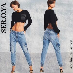 SER.O.YA  Veronica Joggers In Sorrento Blue NWT Size 27 & 28